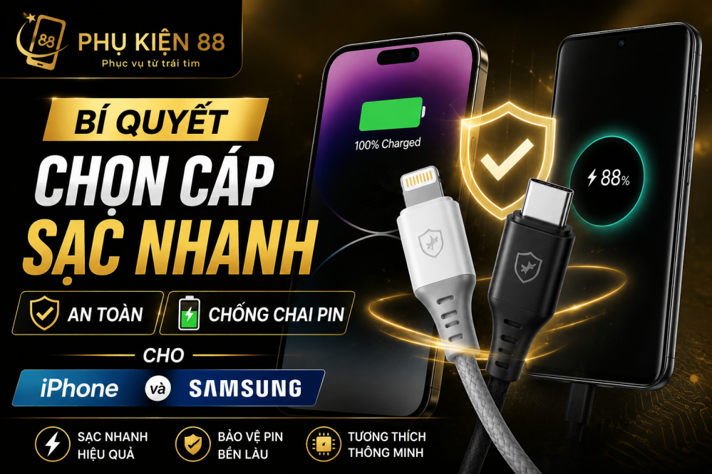 Bí quyết chọn cáp sạc nhanh an toàn, chống chai pin cho iPhone & Samsung