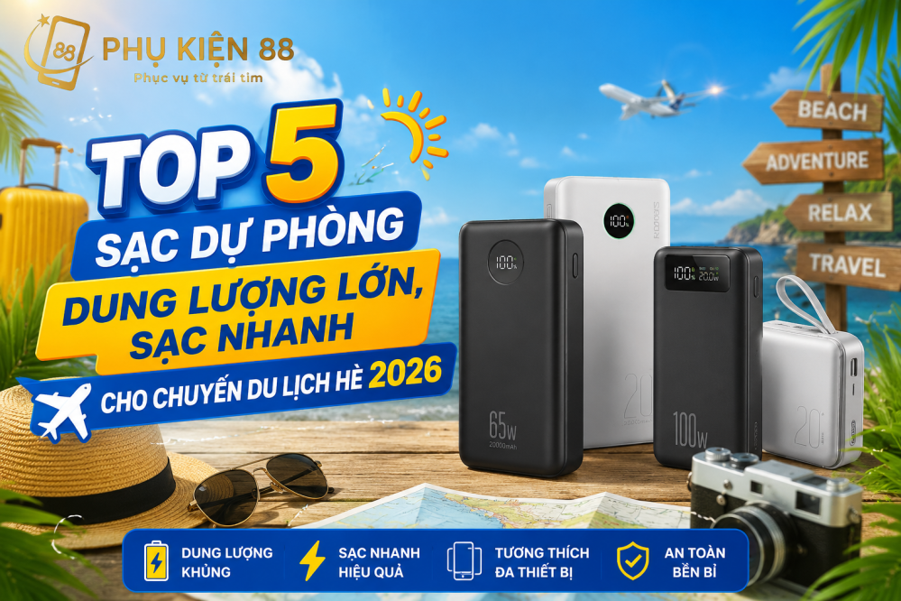 Top 5 sạc dự phòng dung lượng lớn, sạc nhanh du lịch hè 2026