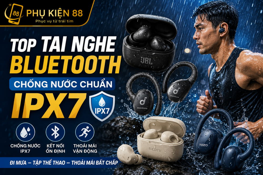 Top tai nghe Bluetooth chống nước chuẩn IPX7 đi mưa, thể thao