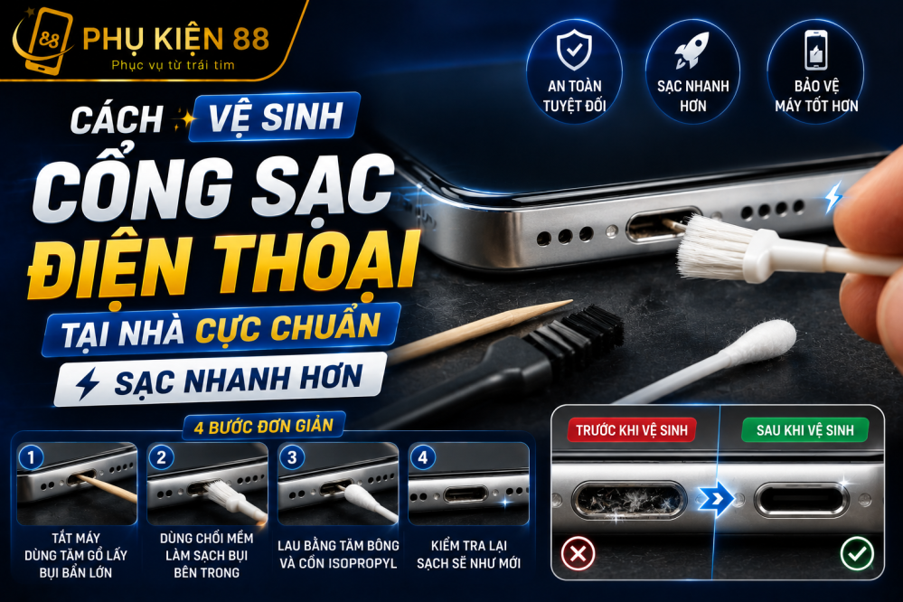 Cách vệ sinh cổng sạc điện thoại tại nhà cực chuẩn, sạc nhanh hơn