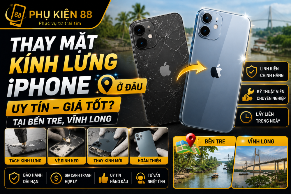 Thay mặt kính lưng iPhone uy tín, giá tốt tại Bến Tre, Vĩnh Long