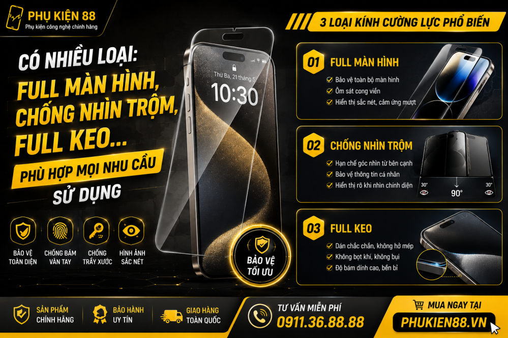 Các Loại Kính Cường Lực Điện Thoại: Nên Chọn Loại Nào Phù Hợp Nhất?