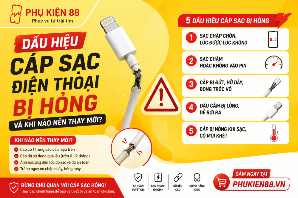 Dấu Hiệu Cáp Sạc Điện Thoại Bị Hỏng Và Khi Nào Nên Thay Mới?