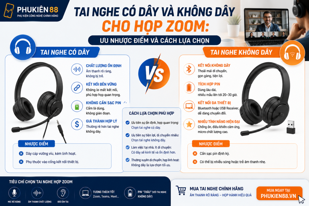 Tai Nghe Có Dây Và Không Dây Cho Họp Zoom: Ưu Nhược Điểm Và Cách Lựa Chọn